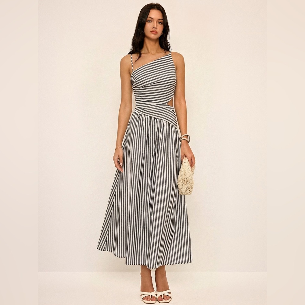Commense Striped Cut-Out Maxi Dress